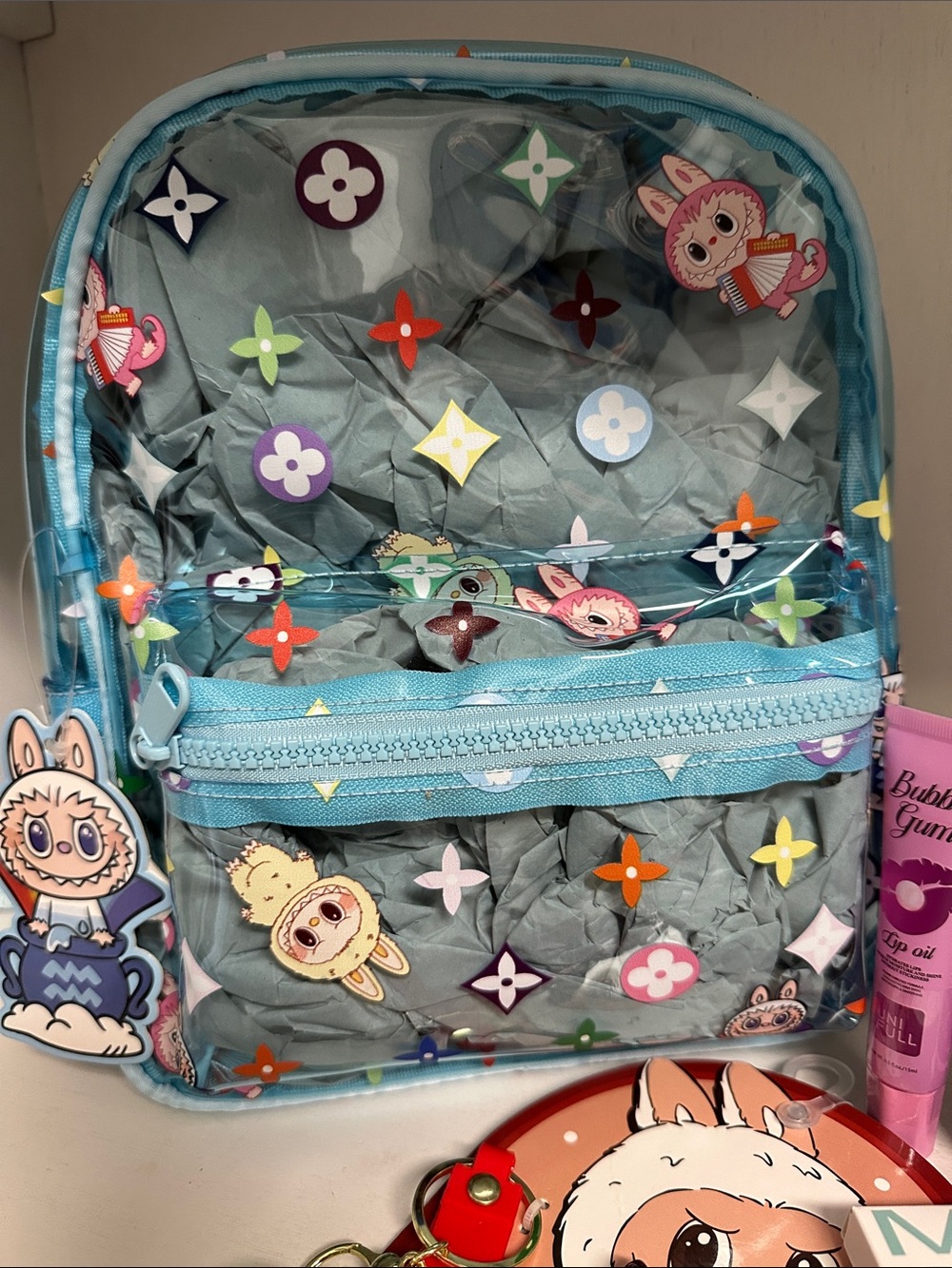 Blue Patterned Clear Mini Backpack & bundle - Picture 3 of 3